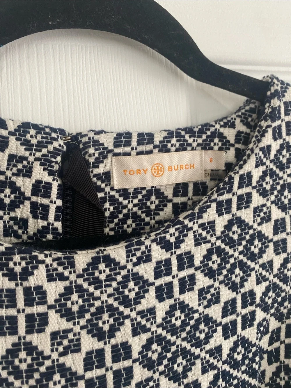 Tory Burch Sleeveless Navy and White Patterned Dress Size 6